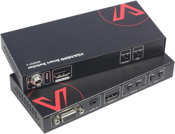 HDMI+VGA to HDMI Switcher 2x1, 4K 60Hz VGA/HDMI Auto Switch, VGA Prior Switching, Dolby/DTS, PCM7.1,