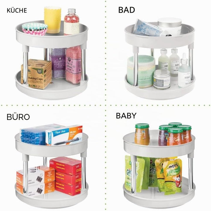 mDesign 2er-Set Lazy Susan Küchenregal zweistöckig – praktisches Gewürzregal für Küchenschrank oder