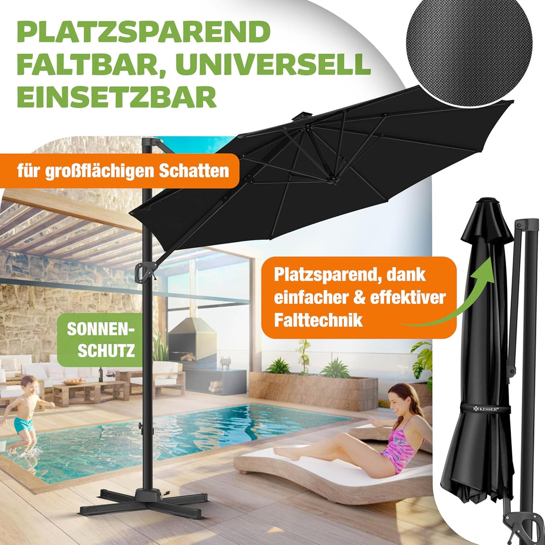 KESSER® Sonnenschirm Ampelschirm SUN Rund XL Ø330 cm Inkl. Abdeckung + Windsicherung 7-Fach Verstell
