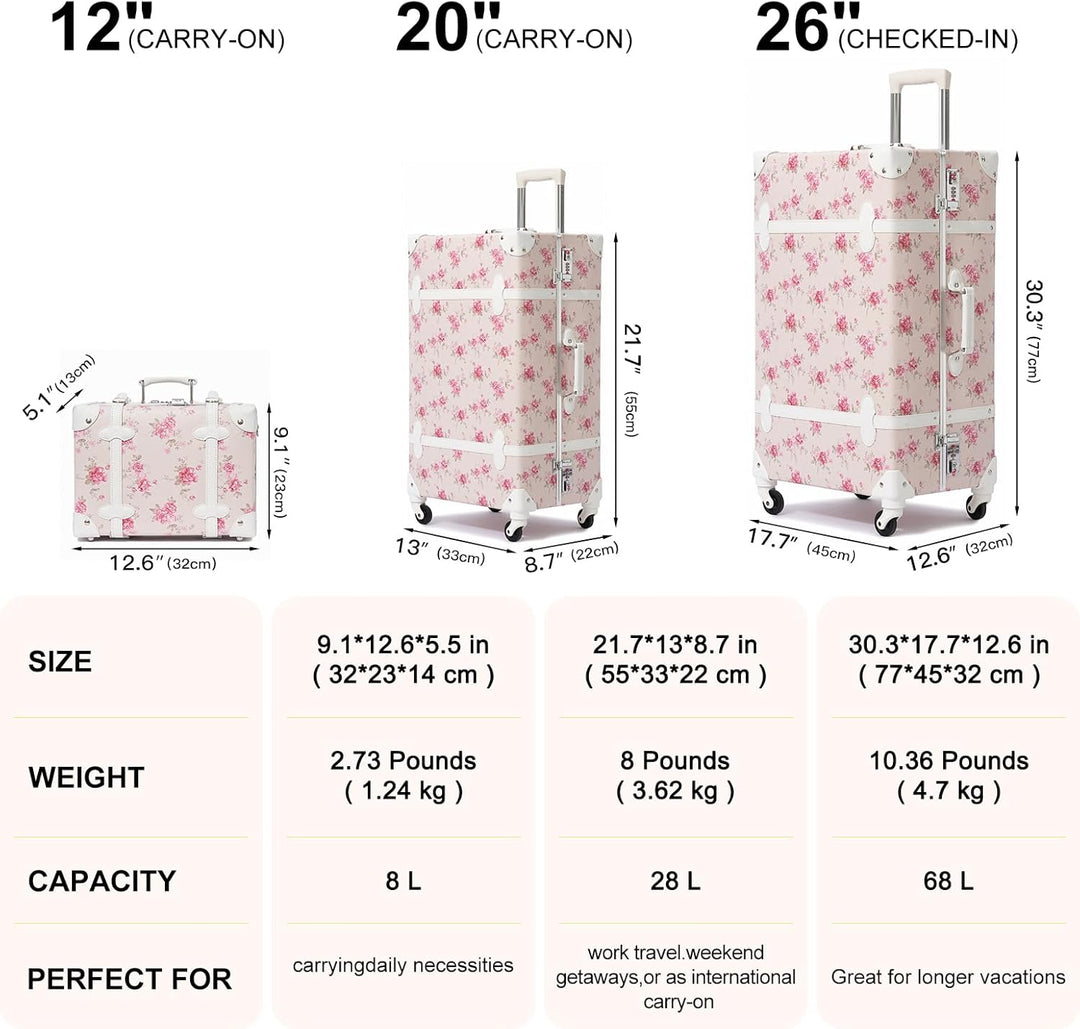 Urecity Koffer Vintage mit Rollen Trolley Koffer Reisekoffer Leicht Retro Hartschalen Koffer 2-Teili