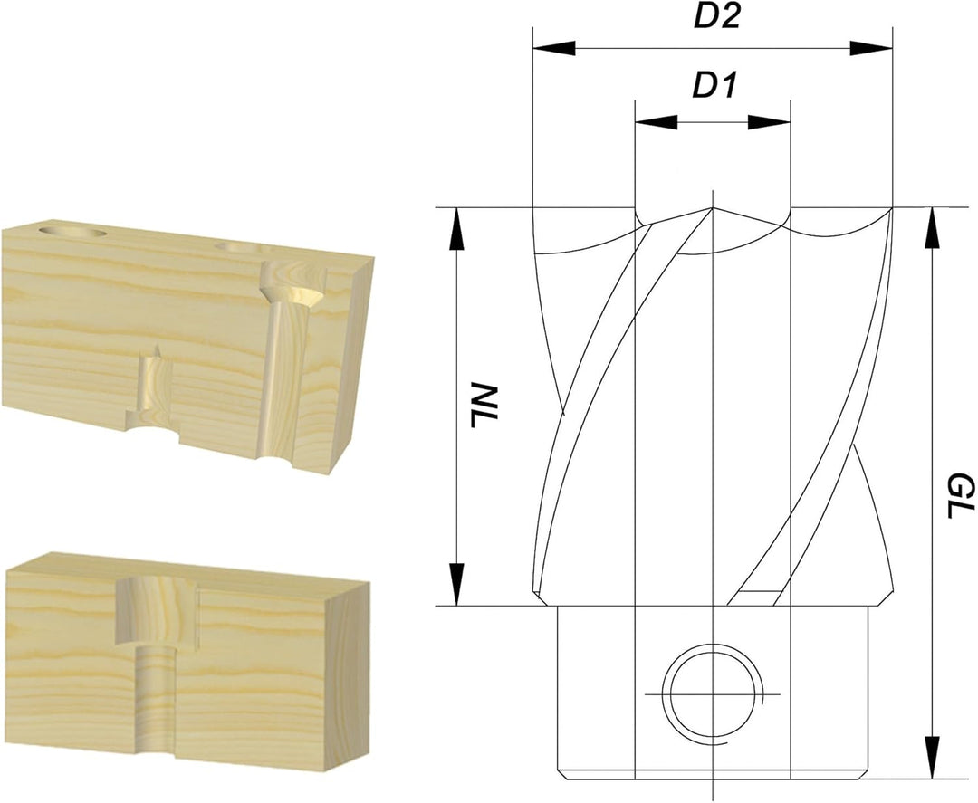 ENT 42330 Aufsteckversenker für Schlangenbohrer HS, Durchmesser (D1) 12 mm, D2 30 mm, NL 18 mm, GL 2
