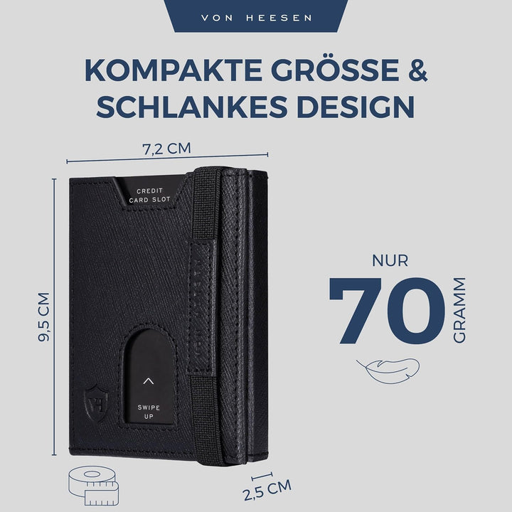 VON HEESEN Slim Wallet mit XL Münzfach &amp; RFID-Schutz - Leder Geldbeutel - Mini Geldbörse für Herren