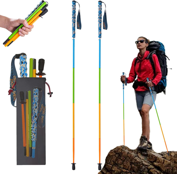 OKHEALING Ultraleichte Trekkingstöcke aus Kohlefaser, faltbar, 2er-Set, Wanderstöcke mit feuchtigkei