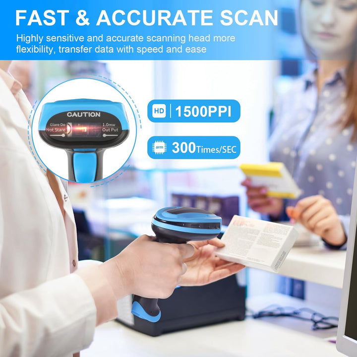 Barcode Scanner Wireless, Wiederaufladbare 1D Laser Kabelloser Scanner, Handscanner Kabellos Vielsei