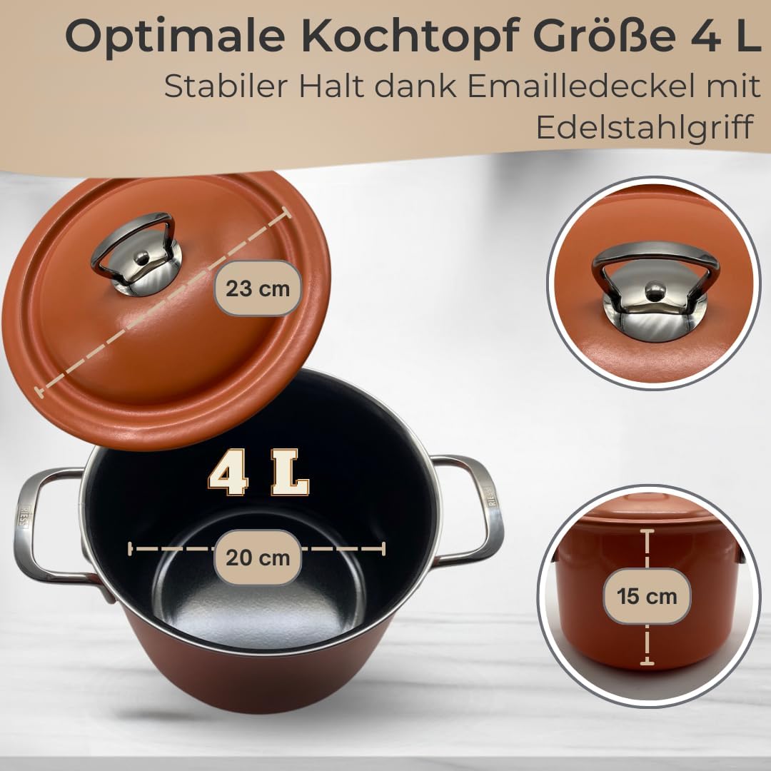 Riess, 2189-001, Fleischtopf mit Deckel 20cm, 4L, Emaille, CLASSIC Edition, Mango