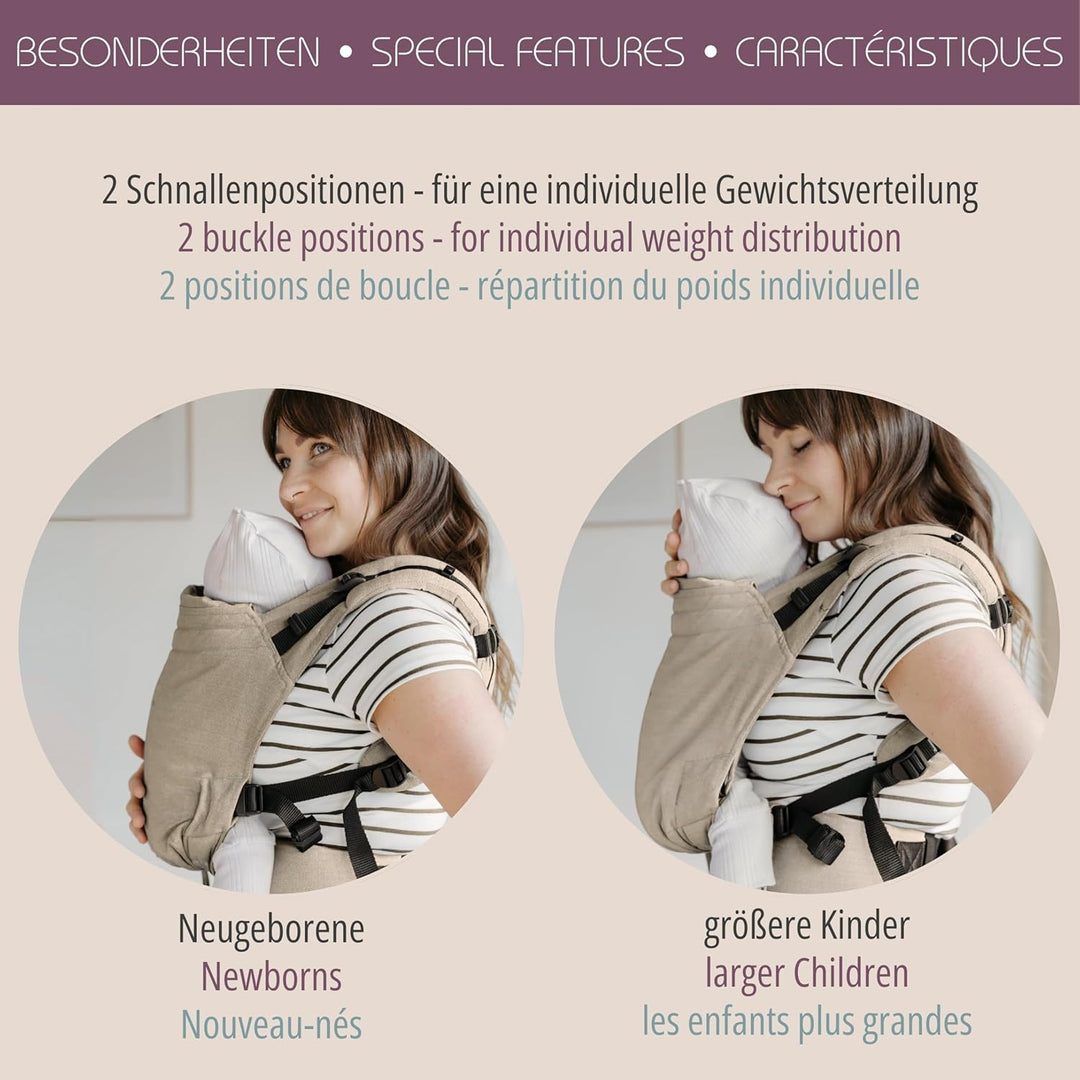 Hoppediz Buckle - 4-in-1 Babytrage für Neugeborene ab Geburt - Fullbuckle Tragehilfe mit 2 Schnallen