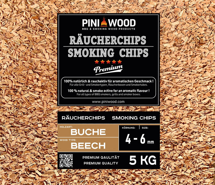 PINI 5 Kg Räucherchips Buche 4-6 mm Smoking Chips Räucherspäne 18 Liter