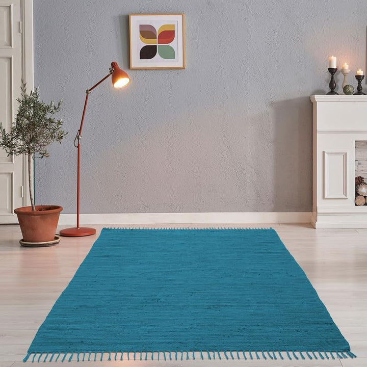 Theko | Dhurry Teppich aus 100% Baumwolle Flachgewebe Teppich Happy Cotton | handgewebt | Farbe: Tür