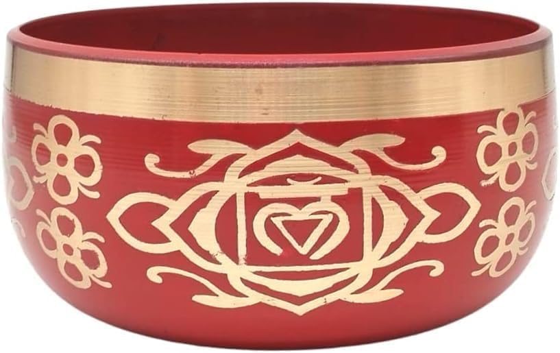 Tibetan Rot Singing Bowl Set mit Klöppel & Kissen - Handgefertigte Klangschale für Meditation, Klang