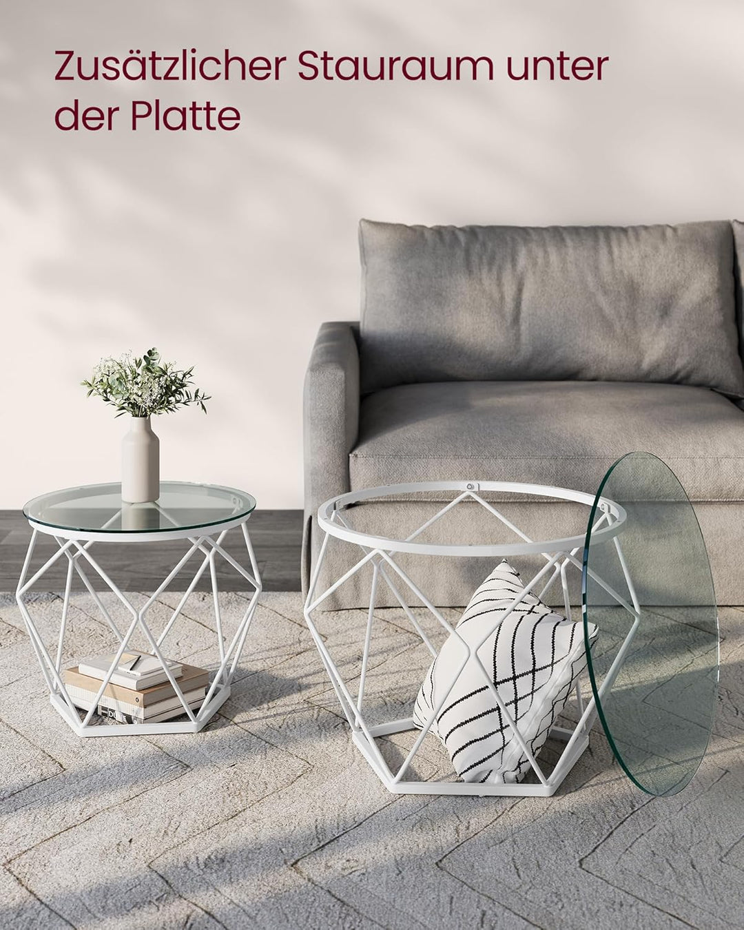 VASAGLE Couchtisch rund, 2er Set, Wohnzimmertisch, Beistelltisch, modern, abnehmbare Tischplatte, fü
