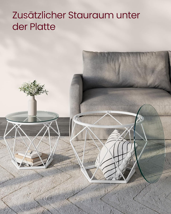 VASAGLE Couchtisch rund, 2er Set, Wohnzimmertisch, Beistelltisch, modern, abnehmbare Tischplatte, fü