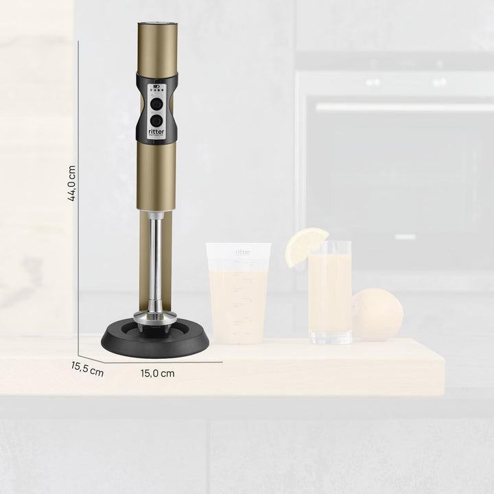 ritter stilo 7 kabelloser Stabmixer, Pürierstab mit Akku aus Vollmetall, Made in Germany, Dunkles Br
