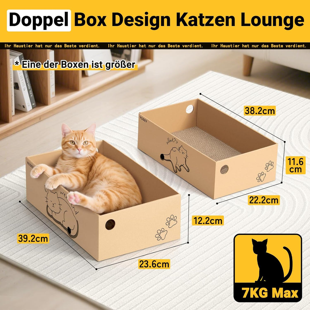 Ycozy Kratzbrett Katze mit 2 Box und 6 Kratzbrettern, Gross Doppelseitige Kratzpappe für Katzen Hoch