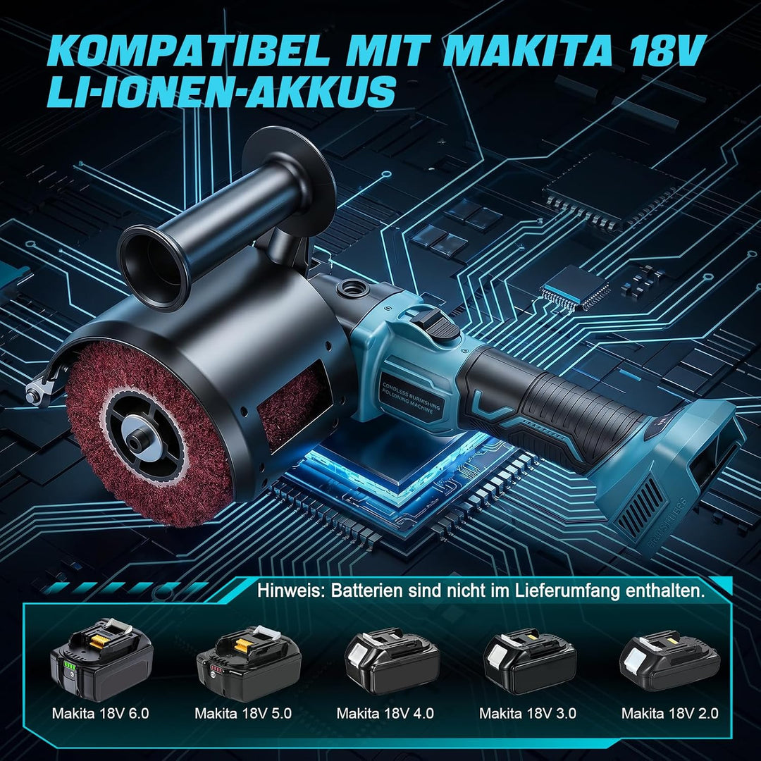 Satiniermaschine Bürstenschleifer Holz Kompatibel mit Makita 18V | 6 Geschwindigkeitsstufen, Leistun