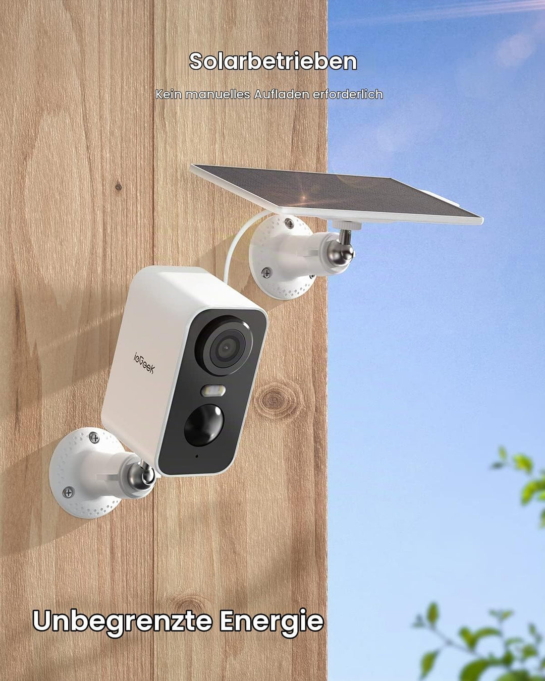 ieGeek 2K (Type-C) Überwachungskamera Aussen Akku Kabellose mit Solarplatten, 5200mAh Akku Kamera Üb