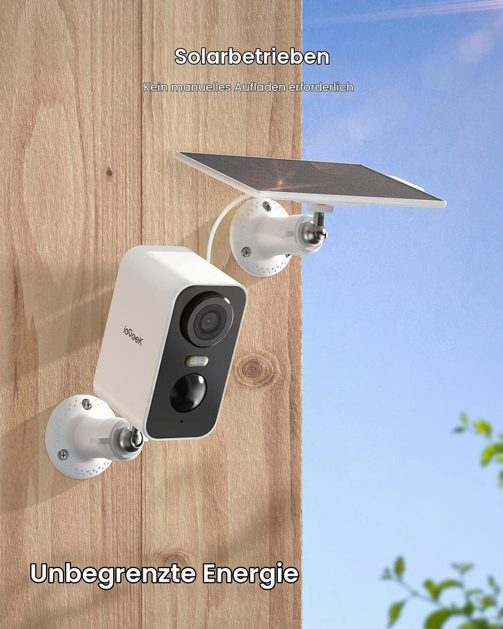 ieGeek 2K (Type-C) Überwachungskamera Aussen Akku Kabellose mit Solarplatten, 5200mAh Akku Kamera Üb