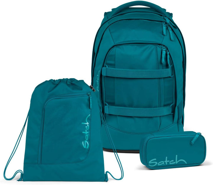Satch Pack Schulrucksack Set 3tlg. inkl. Schlamperbox und Sportbeutel Deep Petrol, Deep Petrol