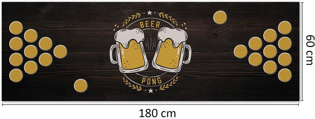 younikat Beer Pong Spielfeld-Matte I 180 x 60 cm I Bierkrug Design I Trinkspiel I Party-Spiele und G