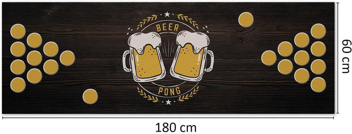 younikat Beer Pong Spielfeld-Matte I 180 x 60 cm I Bierkrug Design I Trinkspiel I Party-Spiele und G