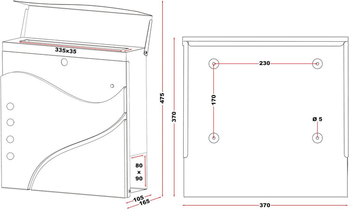Wiltec Designer Briefkasten V31 weiss 370 x 105 x 370 mm, Wandbriefkasten mit Schloss, Sichtfenstern