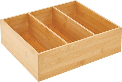 mDesign Teebox – elegante Aufbewahrungsbox mit 3 Fächern aus Bambus – praktische Holzkiste für Teebe