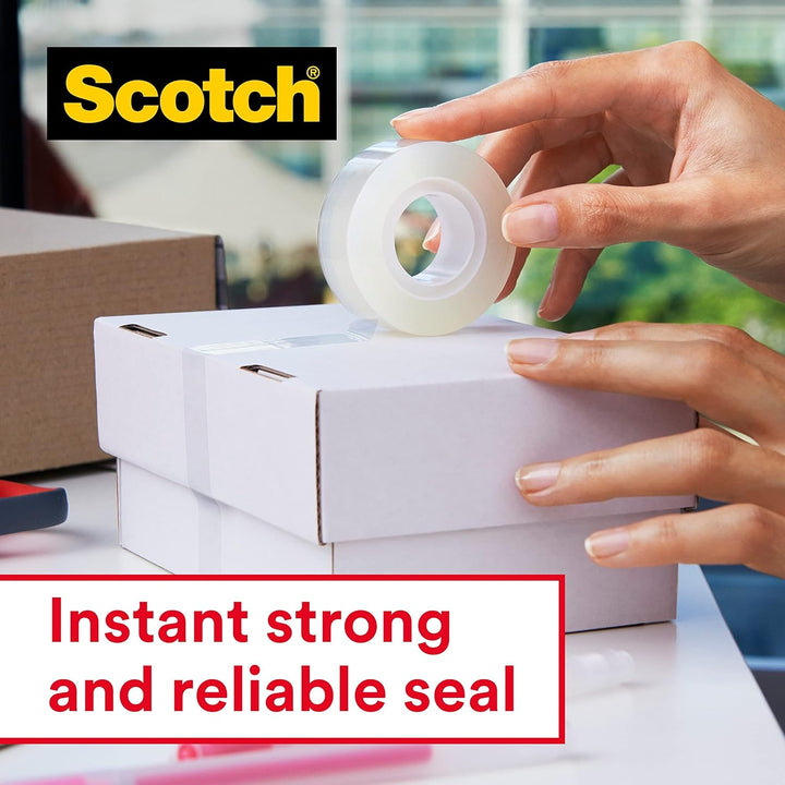Scotch Crystal Klebeband, transparent, Vorteilspack, 8 Rollen, 19mm x 33m & Scotch Tischabroller ink