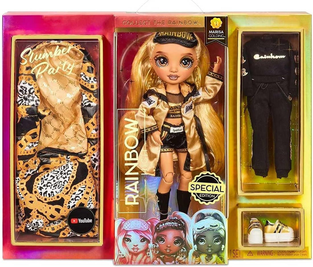 Rainbow High Modepuppe - Pyjamaparty - Marisa Golding - Goldene Modepuppe und Spielset mit 2 Outfits