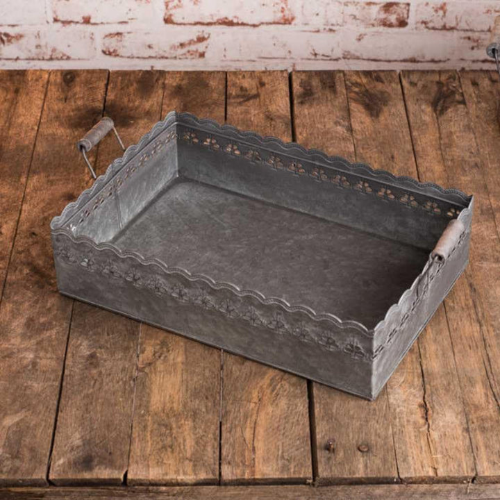 AltoBelli Deko Tablett FELINI Eckig Medium Zink mit Holzgriffen 39x26 cm