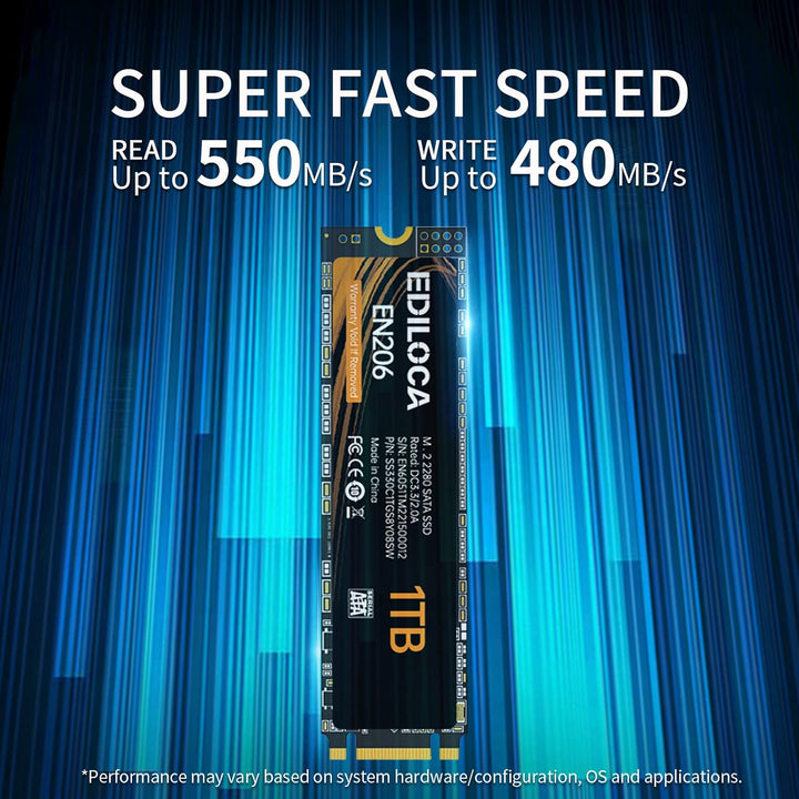 Ediloca 1TB M.2 SSD SATA III 6Gb/s, 3D NAND, Lesen bis zu 550MB/s, Schreiben bis zu 480MB/s, M.2 SAT