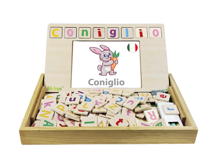 Lexibook Bio Toys Wortschule, zweisprachig, Italienisch/Englisch, 50 Karten, Alphabet