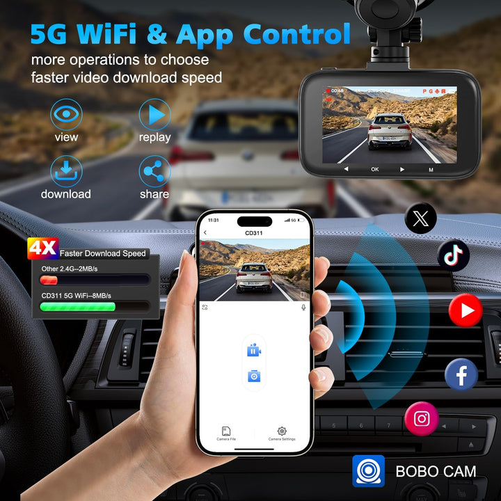 Dashcam Auto Vorne Hinten mit CPL Filter, 4K+1080P WiFi AutoKamera mit 64G SD Karte, 3" IPS-Bildschi