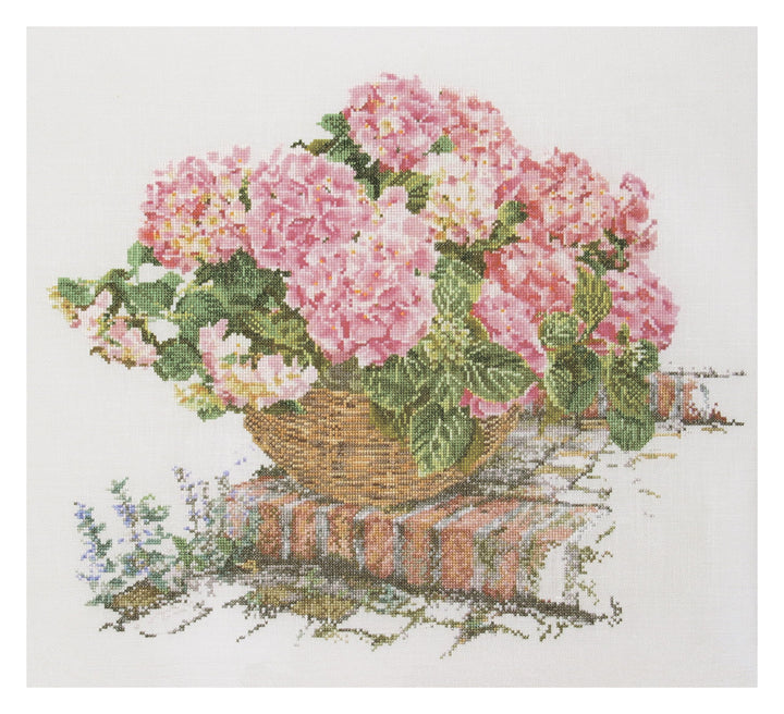 Thea Gouverneur - Kreuzstich-Set - Rosa Hortensie - Leinen - 32 Count - Für Erwachsene - 2047, Rosa