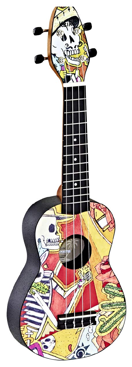 Ortega Guitars Sopran Ukulele bunt - Keiki K2 - Starterkit inklusive Tuner, Gurt, 5 Medium Plektren