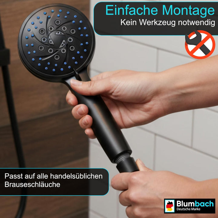 Duschkopf schwarz Energy Rain mit 9 Strahlarten, Shower Head, Duschbrause, Handbrause Dusche Brausek