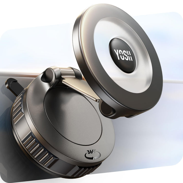 YOSH Vakuum Handyhalterung Auto für MagSafe, Starke Saugkraft mit Twist-Lock, 360° drehbare Basis &