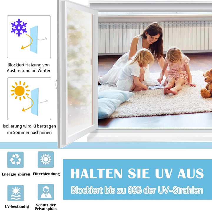 Fensterfolie von innen Durchsichtig von aussen Blickdicht,Sonnenschutzfolie Fenster innen UV-Schutz