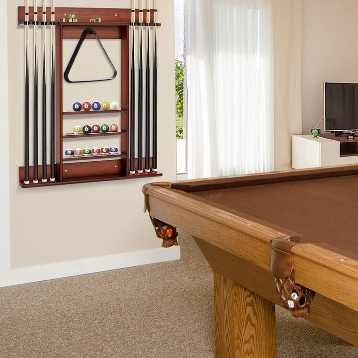 GOPLUS Billardständer, Pool Queue Halter aus Kiefernholz mit 8 Queue-Stifte, 3-stufig, Ball Rack Hal