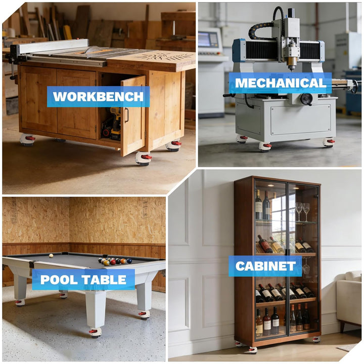 W B D WEIBIDA Möbelrollen mit Verstellbarem Ratschengriff, Heberollen Gesamtkapazität 1000kg, 360-Gr
