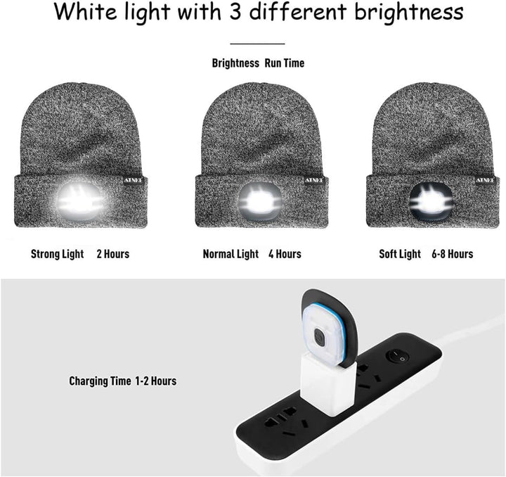 ATNKE LED Beleuchtete Mütze,Wiederaufladbare USB Laufmütze mit Licht Extrem Heller 4 LED Lampe Winte