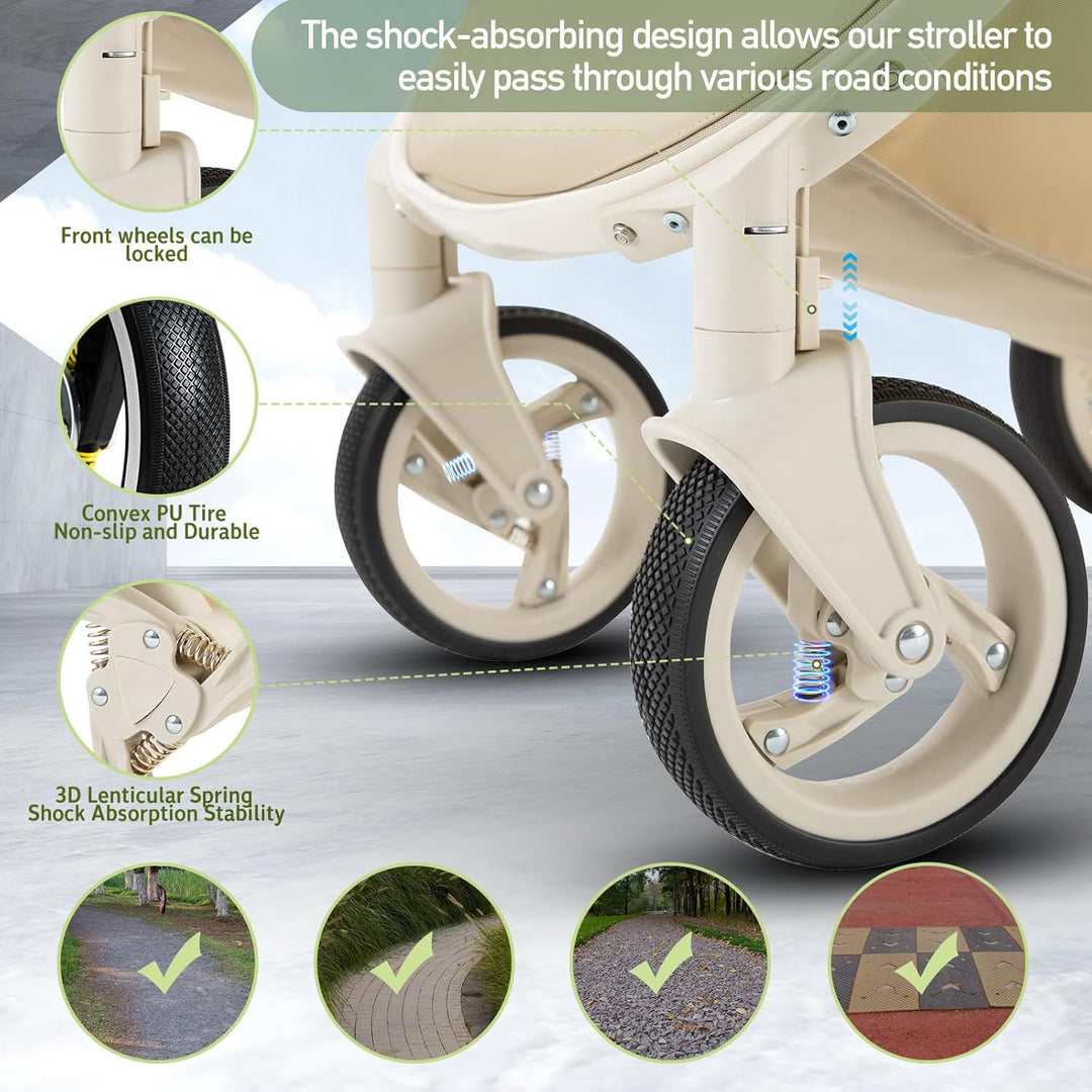 Zkiprm 3-in-1-Kinderwagen, 3-in-1-Reisesystem mit Autositz, mit Regenschutz, Aluminiumrahmen, Stadtw