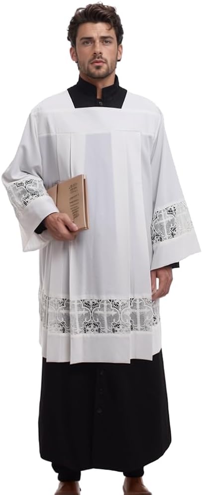 BLESSUME Klerus Alb Katholischer Kanzel Plissiertes Liturgisches Kirchengewand XL Weiss, XL Weiss