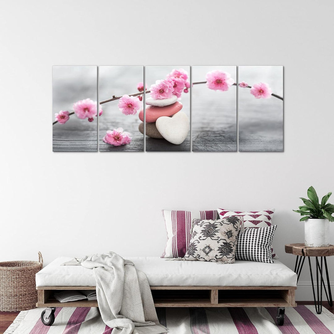 Runa Art Wandbild XXL Feng Shui Blumen Wohnzimmer Schlafzimmer 200 x 80 cm Rosa 5 Teilig - Made in G