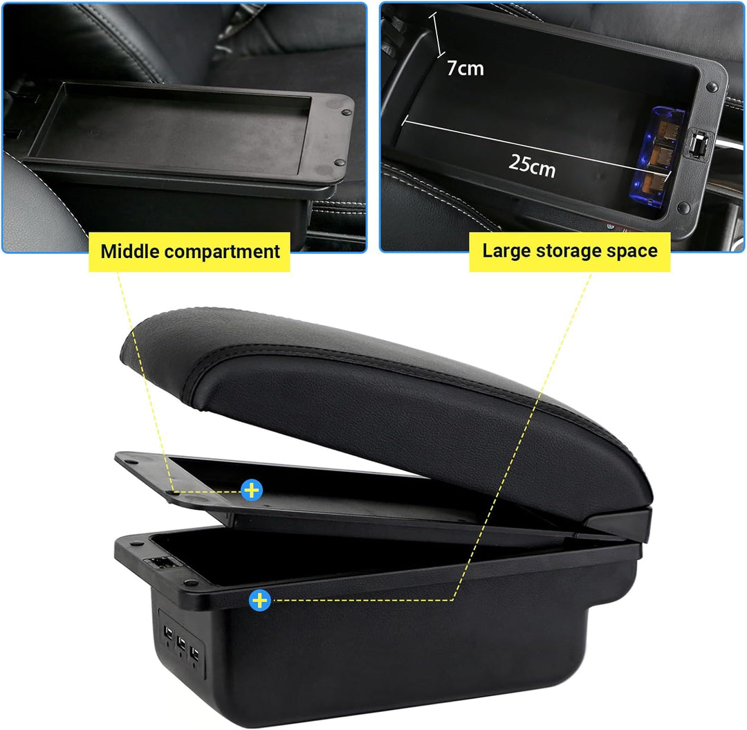 Auto Armlehnen für Berlingo 2010-2020 Doppelschicht Mittelkonsole Grosse Aufbewahrungsbox mit 3 USB-