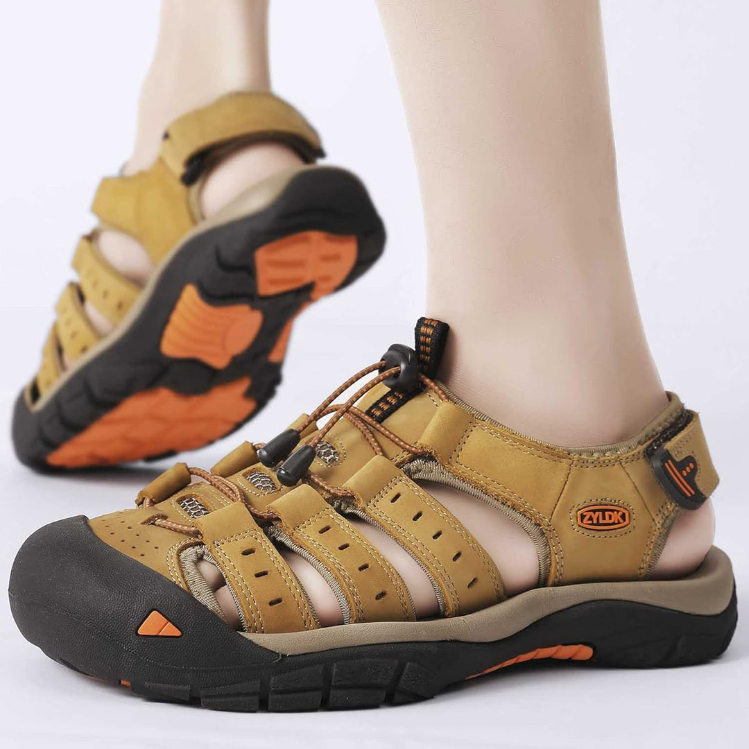 Herren Leder Sandalen Sport Outdoor Trekkingsandalen Atmungsaktive Leichte Wandersandalen Männer Som
