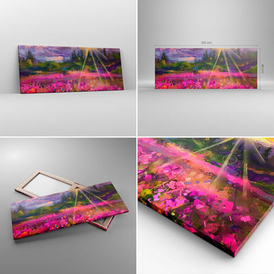 Panorama Bilder auf Leinwand 100x40cm Leinwandbild Berge Blumen Blumen Gross Wanddeko Bild Schlafzim