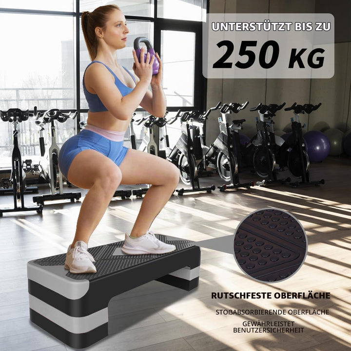 Aerobic Steppbrett Höhenverstellbar Stepper mit 3 Stufen 10/15/20cm, rutschfest Fitness Step-Bench f