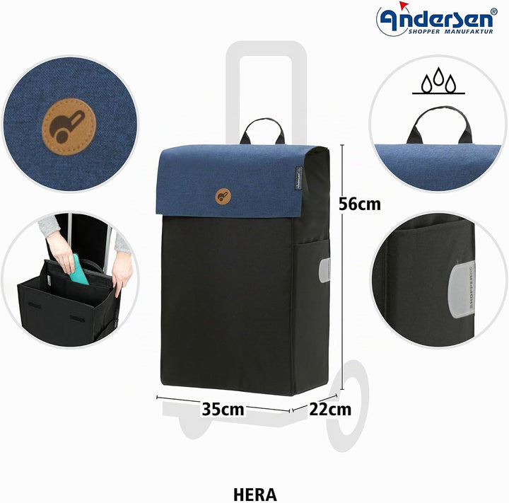 ANDERSEN Einkaufstrolley - Scala Shopper Hera blau | mit Flüsterrädern, klappbar, aus Stahl, bis 40