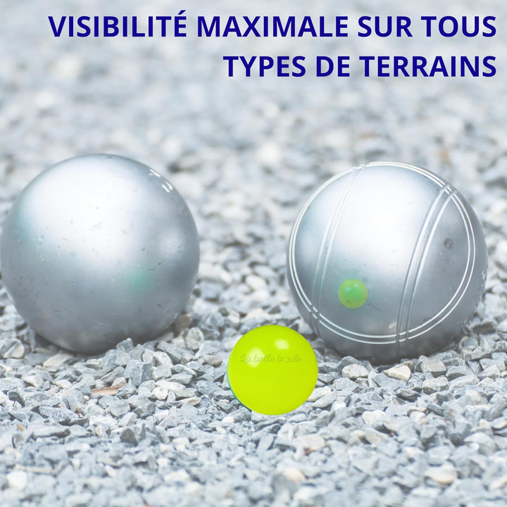 La belle boule® | 3 Cochonnets fluorescents en Résine Haute Visibilité Pour Pétanque + Pochette – Bo