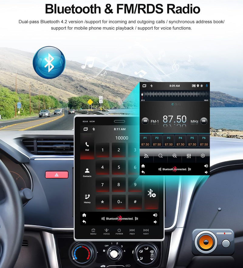 2G+32G CAMECHO Android 11 Autoradio mit 9,5" Vertikaler Bildschirm,Doppel Din Autoradio mit Navi And