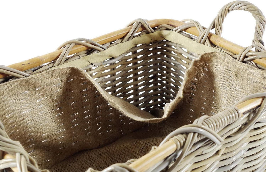 Kobolo Kaminholzkorb Holztrage für Kaminholz - grau mit abnehmbarem Jutestoff Kubu Grau Stoff